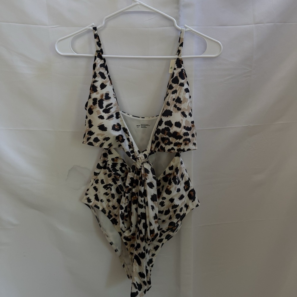 NWT Aerie | One Piece Open Stomach Front Tie Brown Leopard Print Swimsuit Sz S